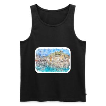 Sorrente Italie Aquarelle Esquisse Dessinée Peinture - Débardeur bio Premium Homme - noir - Devant - Michal (187cm)