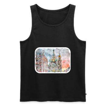 Moscou Russie Aquarelle Esquisse Dessinée Peinture - Débardeur bio Premium Homme - noir - Devant - Michal (187cm)
