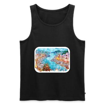 Barcelone Espagne Aquarelle Esquisse Dessinée Illustrati - Débardeur bio Premium Homme - noir - Devant - Michal (187cm)