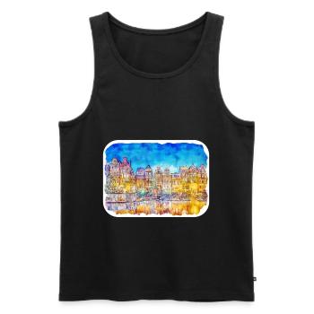 Amsterdam Netherlands Watercolor Sketch Illustrati - Men's Premium Organic Tank Top - black - Front - Michal (187cm)