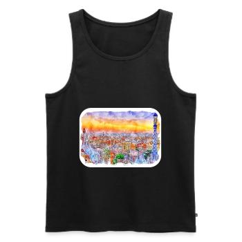 Barcelone Espagne Aquarelle Esquisse Dessinée Peinture - Débardeur bio Premium Homme - noir - Devant - Michal (187cm)