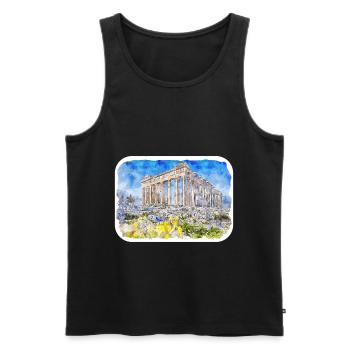 Athènes Grèce Aquarelle Esquisse Dessinée Peinture - Débardeur bio Premium Homme - noir - Devant - AI Model Male 178 light (178cm)