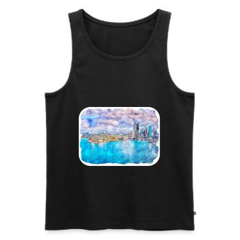 Australie Aquarelle Esquisse Dessinée à la Main Peinture - Débardeur bio Premium Homme - noir - Devant - Michal (187cm)