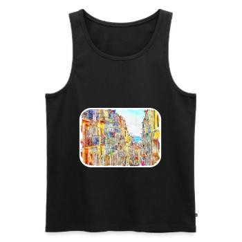 Lisbonne Portugal Aquarelle Esquisse Peinture Dessinée - Débardeur bio Premium Homme - noir - Devant - Michal (187cm)