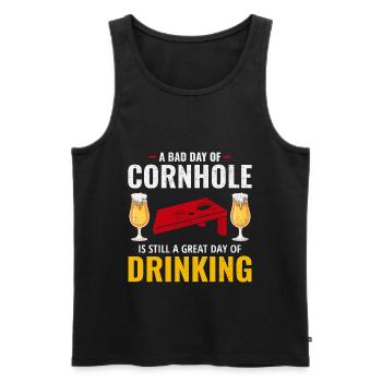 Cornhole Drinking Bean Bag Toss Jeu de pelouse en plein air - Débardeur bio Premium Homme - noir - Devant - Michal (187cm)