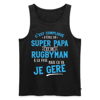 Super papa et rugbyman cadeau humour fête des père - Débardeur bio Premium Homme - noir - Devant - AI Model Male 178 light (178cm)