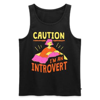 Attention Je suis un introverti timide - Débardeur bio Premium Homme - noir - Devant - Michal (187cm)