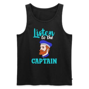 Écoutez le Captain Ship Boat Boat Boat Yacht - Débardeur bio Premium Homme - noir - Devant - Michal (187cm)
