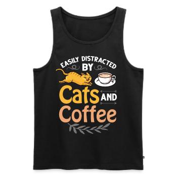 Cafetière Chat Machine Chaton Tasse Grains - Débardeur bio Premium Homme - noir - Devant - AI Model Male 178 light (178cm)