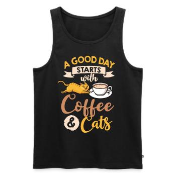 Cafetière Chat Machine Chaton Tasse Grains - Débardeur bio Premium Homme - noir - Devant - AI Model Male 178 light (178cm)
