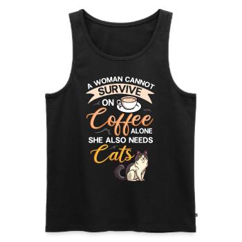 Cafetière Chat Machine Chaton Tasse Grains - Débardeur bio Premium Homme - noir - Devant - AI Model Male 178 light (178cm)