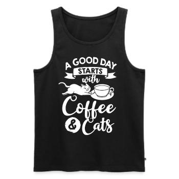 Cafetière Chat Machine Chaton Tasse Grains - Débardeur bio Premium Homme - noir - Devant - AI Model Male 178 light (178cm)