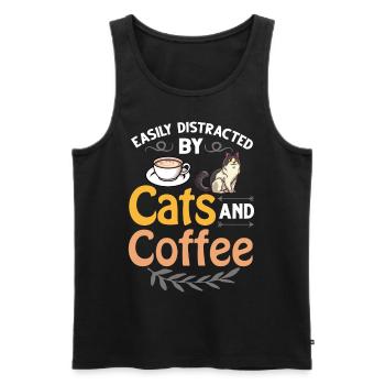 Cafetière Chat Machine Chaton Tasse Grains - Débardeur bio Premium Homme - noir - Devant - AI Model Male 178 light (178cm)