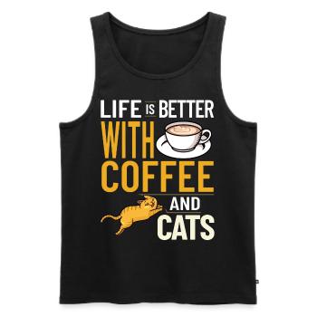 Cafetière Chat Machine Chaton Tasse Grains - Débardeur bio Premium Homme - noir - Devant - AI Model Male 178 light (178cm)