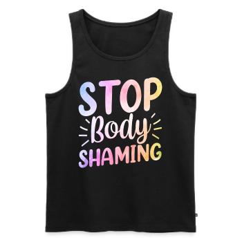 Plus de body shaming, de body shaming annoying - Débardeur bio Premium Homme - noir - Devant - AI Model Male 178 light (178cm)