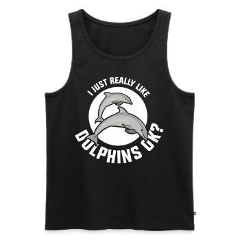 J’aime les dauphins Tout simplement Très dauphins dauphin - Débardeur bio Premium Homme - noir - Devant - Michal (187cm)