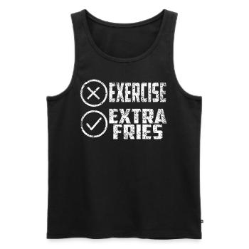 Übung Extra Pommes Exercise Extra Fries Fitness - Männer Premium Bio Tank Top - Schwarz - Vorne - AI Model Male 178 light (178cm)