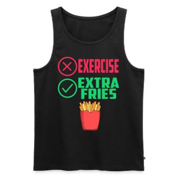 Übung Extra Pommes Exercise Extra Fries Fitness - Männer Premium Bio Tank Top - Schwarz - Vorne - AI Model Male 178 light (178cm)