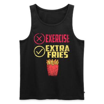 Übung Extra Pommes Exercise Extra Fries Fitness - Männer Premium Bio Tank Top - Schwarz - Vorne - AI Model Male 178 light (178cm)