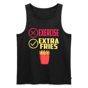 Übung Extra Pommes Exercise Extra Fries Fitness - Männer Premium Bio Tank Top - Schwarz - Vorne - AI Model Male 178 light (178cm)