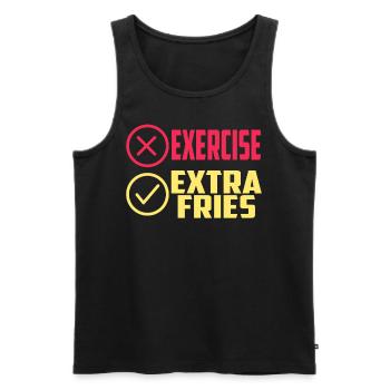 Übung Extra Pommes Exercise Extra Fries Fitness - Männer Premium Bio Tank Top - Schwarz - Vorne - AI Model Male 178 light (178cm)