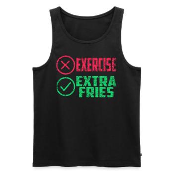 Übung Extra Pommes Exercise Extra Fries Fitness - Männer Premium Bio Tank Top - Schwarz - Vorne - AI Model Male 178 light (178cm)