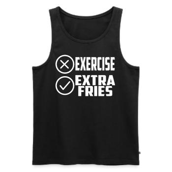 Übung Extra Pommes Exercise Extra Fries Fitness - Männer Premium Bio Tank Top - Schwarz - Vorne - AI Model Male 178 light (178cm)