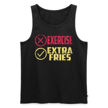 Übung Extra Pommes Exercise Extra Fries Fitness - Männer Premium Bio Tank Top - Schwarz - Vorne - AI Model Male 178 light (178cm)