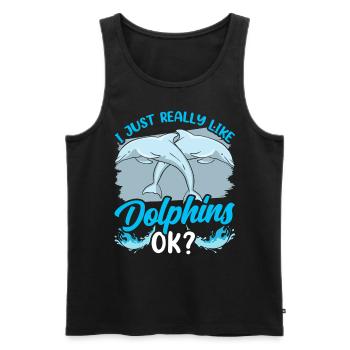 J’aime les dauphins Tout simplement Très dauphins dauphin - Débardeur bio Premium Homme - noir - Devant - Michal (187cm)