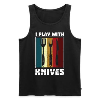 I Play With Knives Vintage Distressed BBQ - Men's Premium Organic Tank Top - black - Front - Michal (187cm)