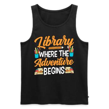 Bibliothèque Là où l’aventure commence Bibliothécaire - Débardeur bio Premium Homme - noir - Devant - Michal (187cm)