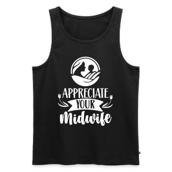 Appréciez votre profession de sage-femme obstétrique - Débardeur bio Premium Homme - noir - Devant - Michal (187cm)