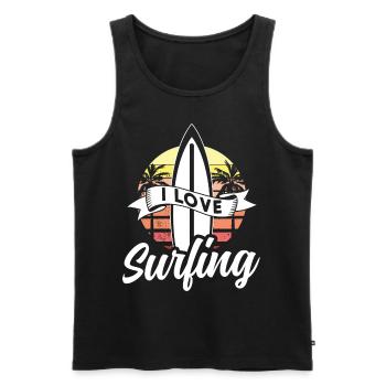 J’aime le surf surf planche de surf surfeur - Débardeur bio Premium Homme - noir - Devant - AI Model Male 178 light (178cm)