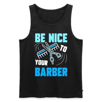 Soyez gentil avec votre barbier barbier profession de barbier - Débardeur bio Premium Homme - noir - Devant - AI Model Male 178 light (178cm)