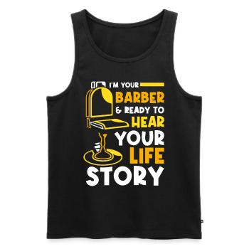 Ready to hear your life story Barber profession - Men's Premium Organic Tank Top - black - Front - AI Model Male 178 light (178cm)