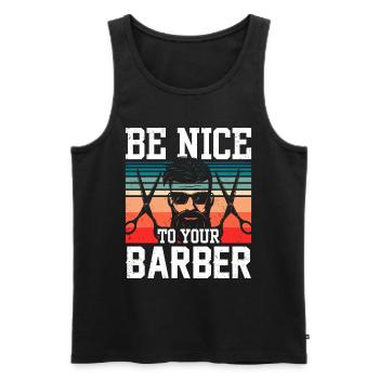 Soyez gentil avec votre barbier barbier profession de barbier - Débardeur bio Premium Homme - noir - Devant - AI Model Male 178 light (178cm)