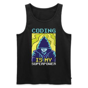 Le codage est mon programmeur codeur superpuissant - Débardeur bio Premium Homme - noir - Devant - Michal (187cm)