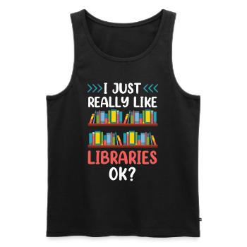 J’aime juste les bibliothèques très ok bibliothèque - Débardeur bio Premium Homme - noir - Devant - Michal (187cm)
