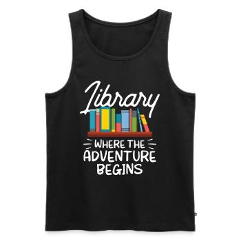 Bibliothèque Là où l’aventure commence Bibliothécaire - Débardeur bio Premium Homme - noir - Devant - Michal (187cm)