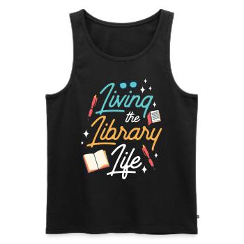 La vie à la bibliothèque Livres bibliothécaires - Débardeur bio Premium Homme - noir - Devant - AI Model Male 178 light (178cm)