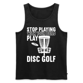 Disc Golf Disc Golfer - Men's Premium Organic Tank Top - black - Front - AI Model Male 178 light (178cm)