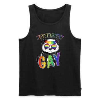 Rainbow Namastay Gay Yoga Meditator Illustration - Männer Premium Bio Tank Top - Schwarz - Vorne - Michal (187cm)