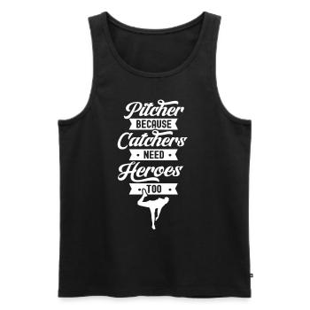 Pitcher because catchers also need heroes Launchers - Men's Premium Organic Tank Top - black - Front - AI Model Male 178 light (178cm)