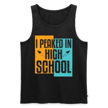 In High School I Peaked Distressed - Men's Premium Organic Tank Top - black - Front - AI Model Male 178 light (178cm)