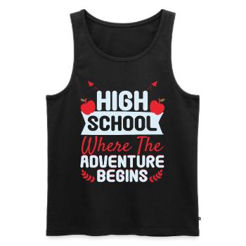 High School Where Adventure Begins - Men's Premium Organic Tank Top - black - Front - AI Model Male 178 light (178cm)