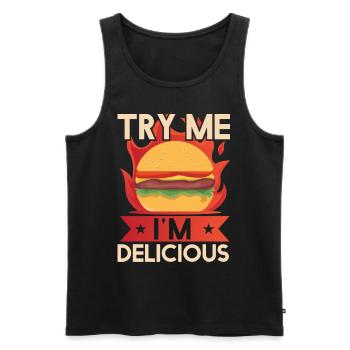 Try Me Im Delicious - Men's Premium Organic Tank Top - black - Front - AI Model Male 178 light (178cm)