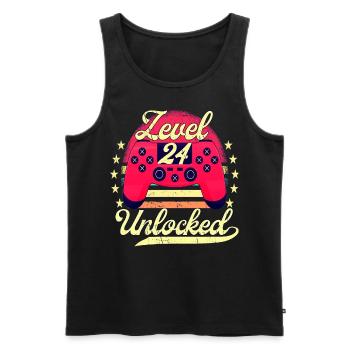 Niveau 24 Hommes débloqués Gamer Birthday Level - Débardeur bio Premium Homme - noir - Devant - AI Model Male 178 light (178cm)