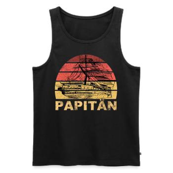 Papitän Vater Papa Kapitän Retro Anker Vatertag - Männer Premium Bio Tank Top - Schwarz - Vorne - Michal (187cm)