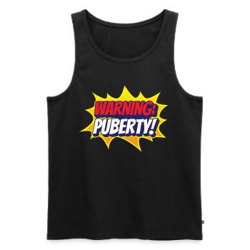 Avertissement: Puberté Adult Teen Sarcastique - Débardeur bio Premium Homme - noir - Devant - Michal (187cm)