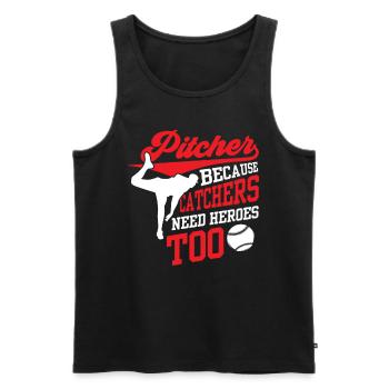 Pitcher because catchers also need heroes Launchers - Men's Premium Organic Tank Top - black - Front - AI Model Male 178 light (178cm)